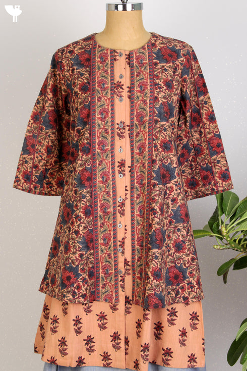 Khaadi Slub Cotton Layered Dress With Floral Block Print