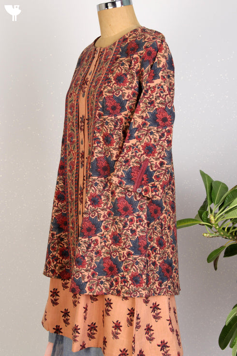 Khaadi Slub Cotton Layered Dress With Floral Block Print