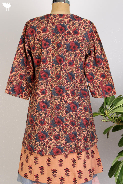 Khaadi Slub Cotton Layered Dress With Floral Block Print