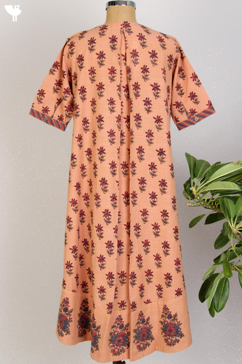 Khaadi Slub Cotton Midi Dress With Floral Block Print