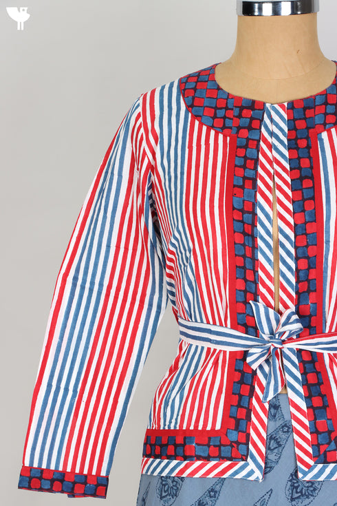 Cambric Cotton Jacket with Graphic Block Print