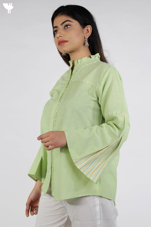 100% Khaadi Cotton Button Down Top With Multicoloured Piping