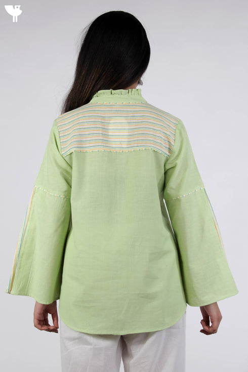 100% Khaadi Cotton Button Down Top With Multicoloured Piping