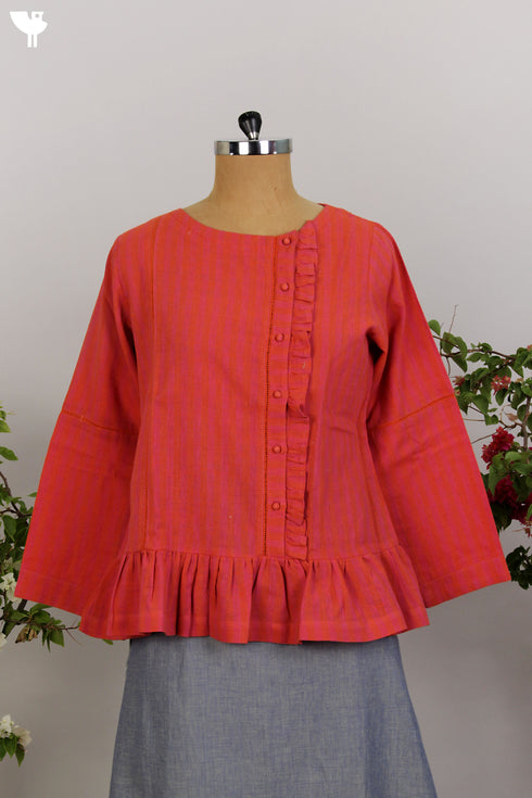 100% Khaadi Cotton Plain Top in Rose Pink