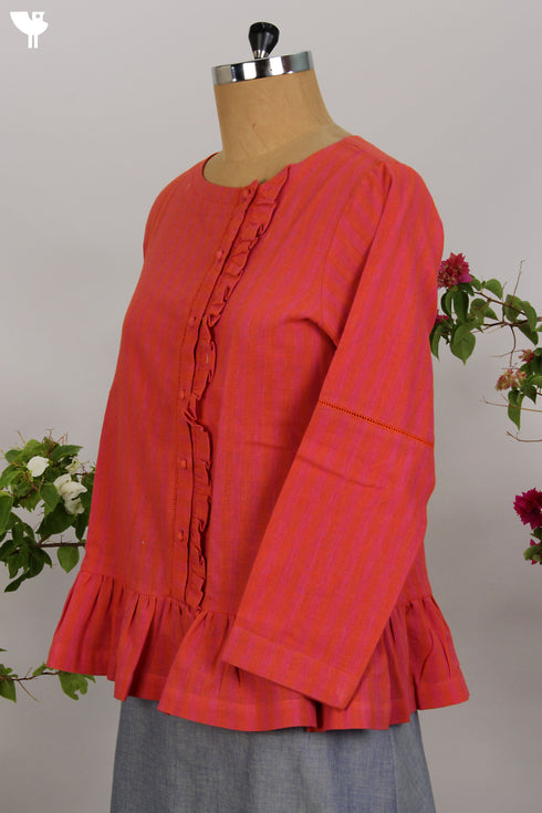 100% Khaadi Cotton Plain Top in Rose Pink