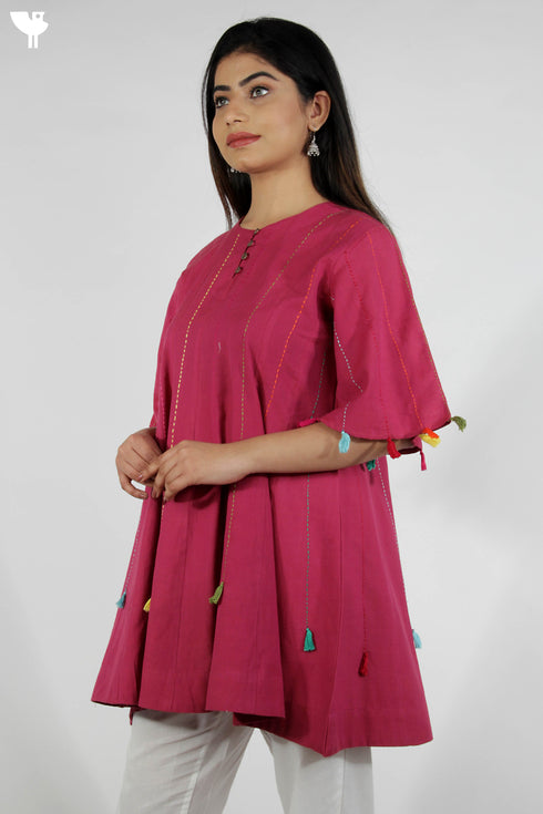 100% Khaadi Cotton Panelled Dress With Multicoloured Running Stitches