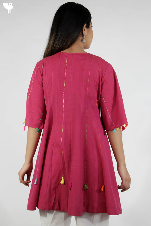 100% Khaadi Cotton Panelled Dress With Multicoloured Running Stitches