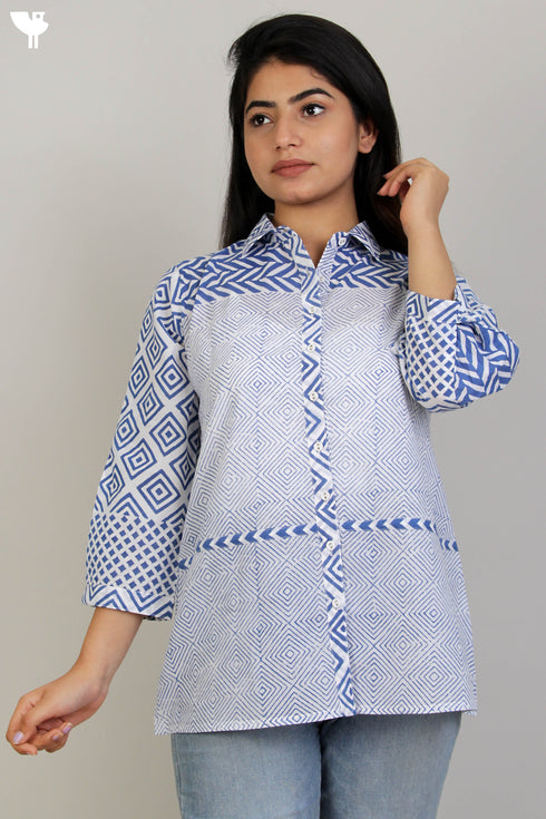 Cambric Cotton Button Down Shirt With Graphic Print