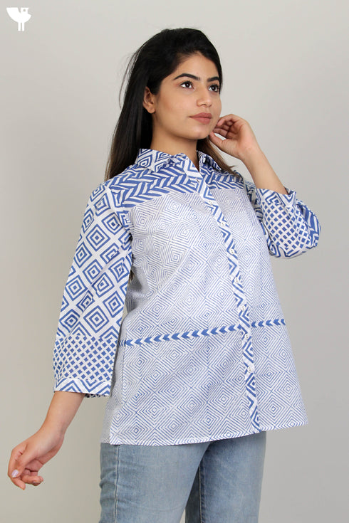 Cambric Cotton Button Down Shirt With Graphic Print