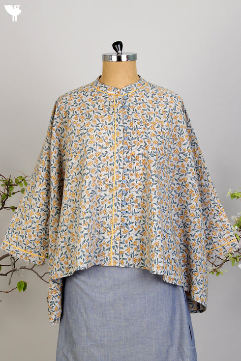 Cotton Cambric Poncho Top Floral Hand Screen Print