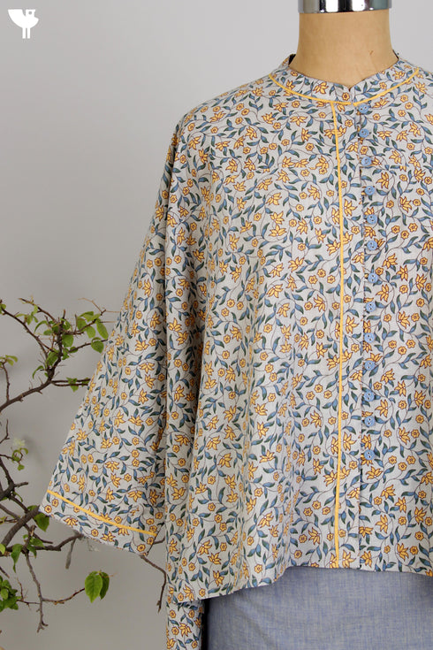 Cotton Cambric Poncho Top Floral Hand Screen Print