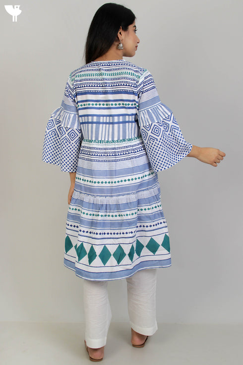 Cambric Cotton Tiered Dress With Graphic Print