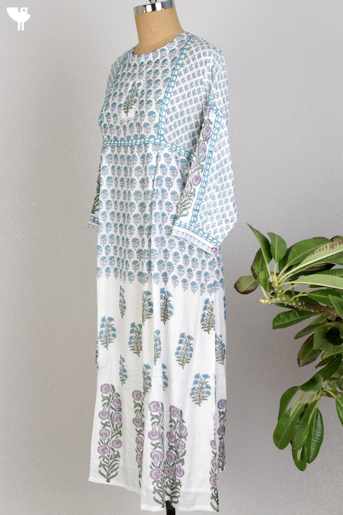 Modal Silk Peasant Dress With Floral Block Print
