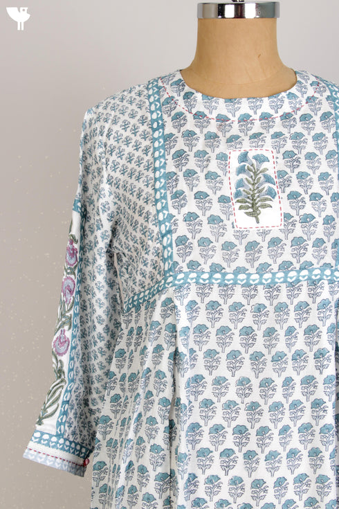 Modal Silk Peasant Dress With Floral Block Print