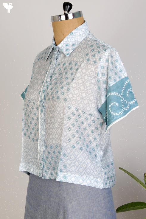 Modal Silk Peasant Shirt With Bandhej Block Print