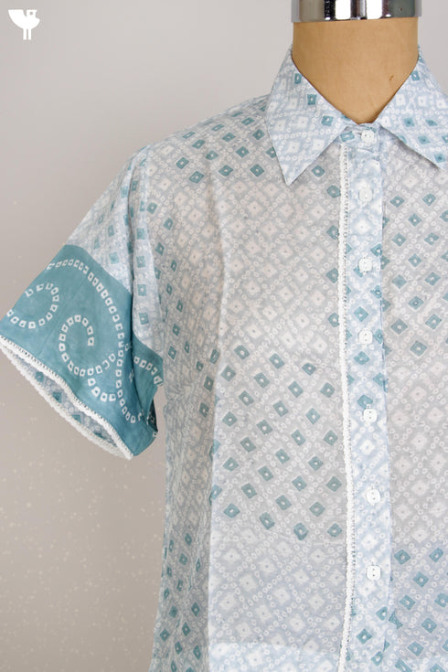 Modal Silk Peasant Shirt With Bandhej Block Print