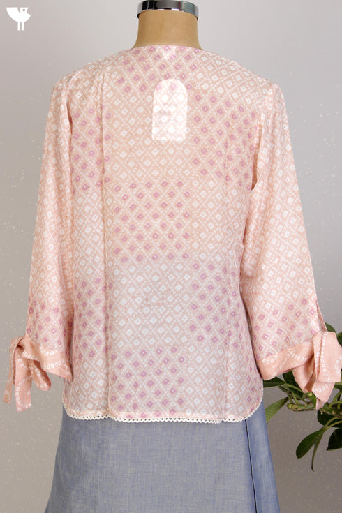 Modal Silk Pleated Blouse With Bandhej Block Print