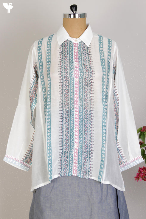 Modal Silk Voluminous Shirt With Graphic Block Print