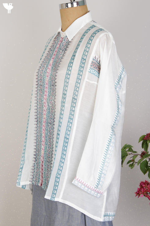 Modal Silk Voluminous Shirt With Graphic Block Print