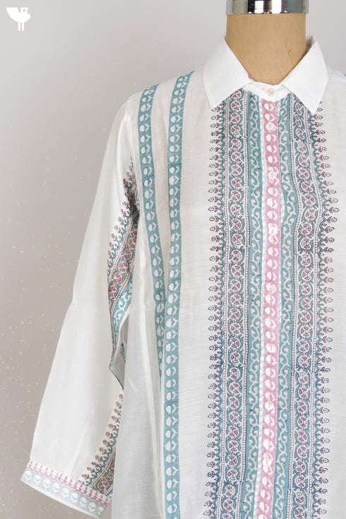Modal Silk Voluminous Shirt With Graphic Block Print