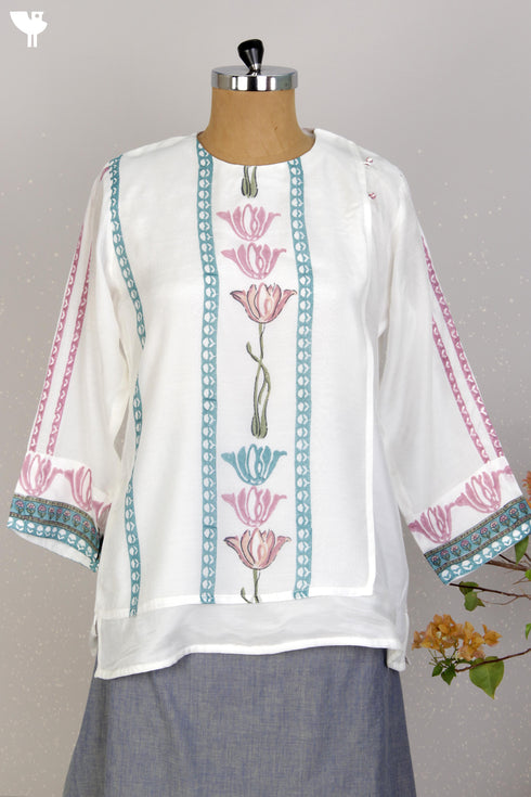 Modal Silk Layered Top With Floral Block Print