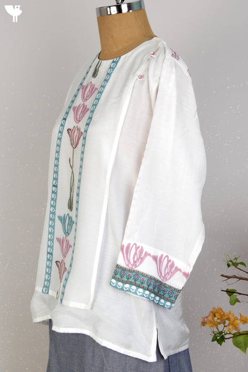 Modal Silk Layered Top With Floral Block Print