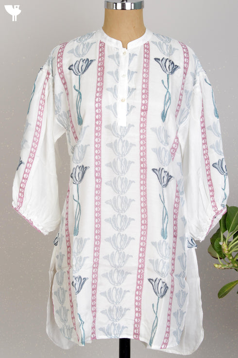 Modal Silk High Low Top With Floral Block Print