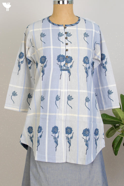 Khaadi Cotton Checkered Top With Floral Block Print