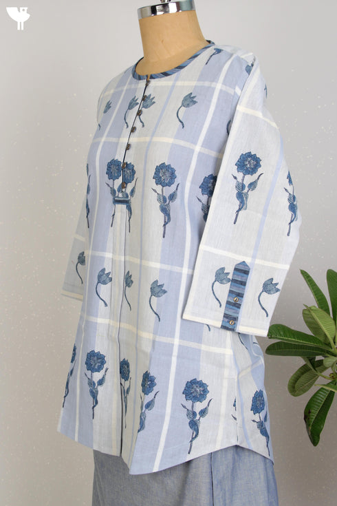 Khaadi Cotton Checkered Top With Floral Block Print