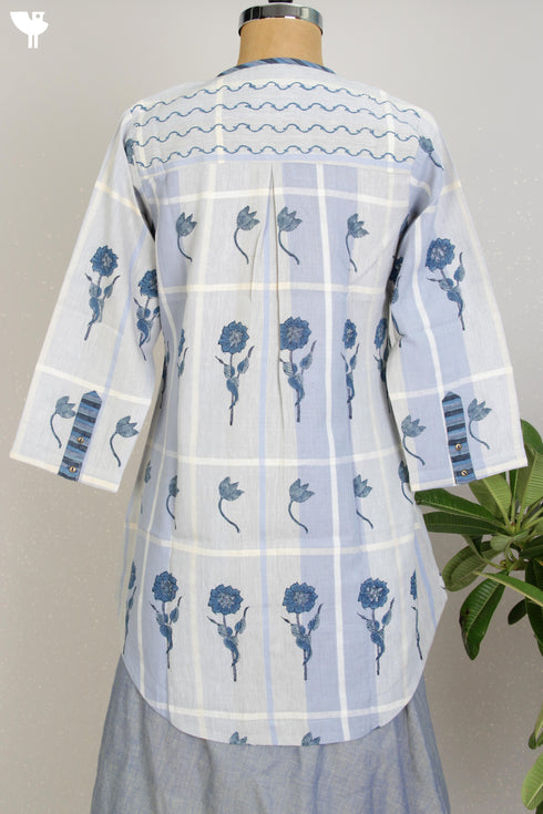 Khaadi Cotton Checkered Top With Floral Block Print
