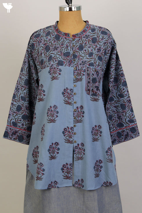 Khaadi Cotton Button Down Top With Floral Block Print