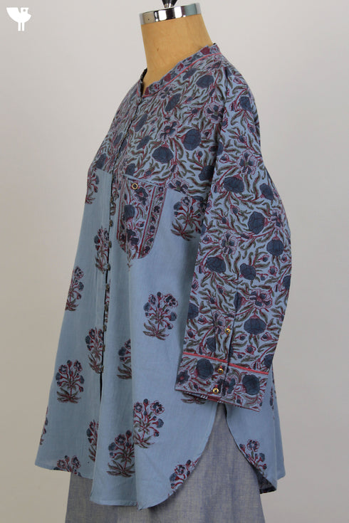 Khaadi Cotton Button Down Top With Floral Block Print