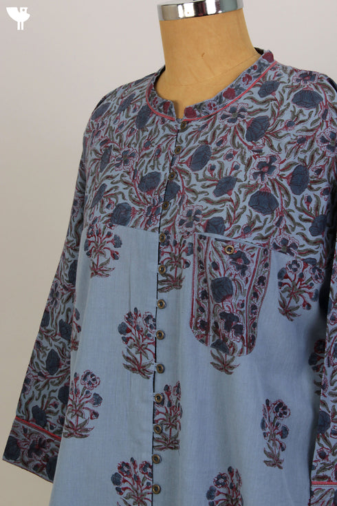 Khaadi Cotton Button Down Top With Floral Block Print