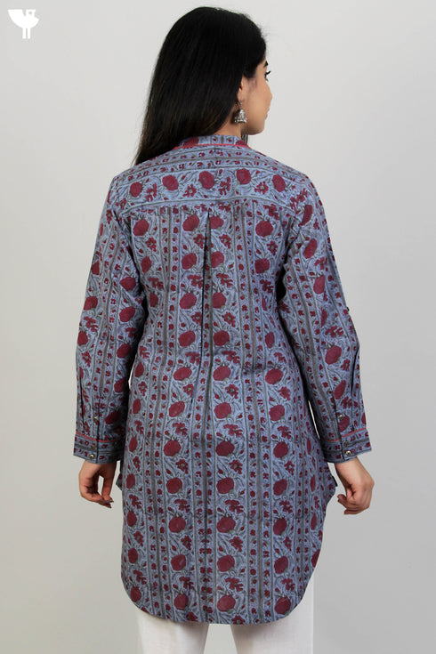 100% Khaadi Cotton Button Down Top With Floral Block Print