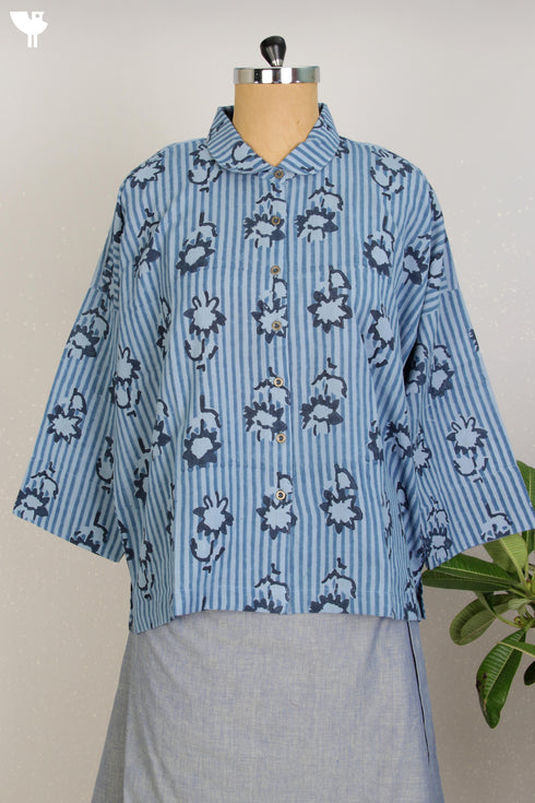 Khaadi Cotton Button Down Top With Floral Block Print