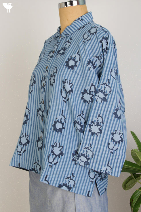 Khaadi Cotton Button Down Top With Floral Block Print