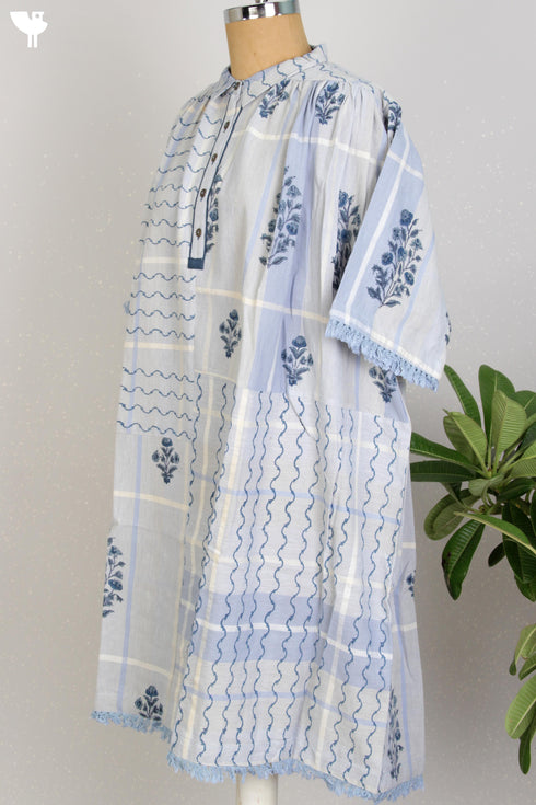 Khaadi Cotton Checkered Dress With Floral Block Print