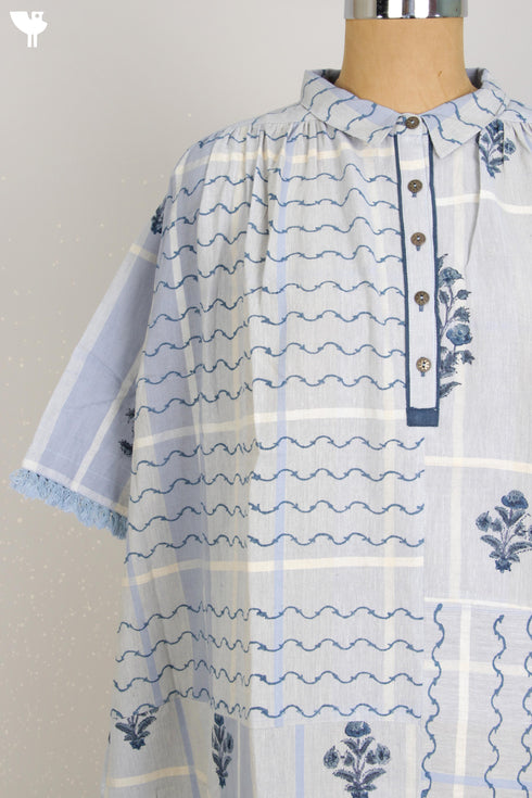 Khaadi Cotton Checkered Dress With Floral Block Print