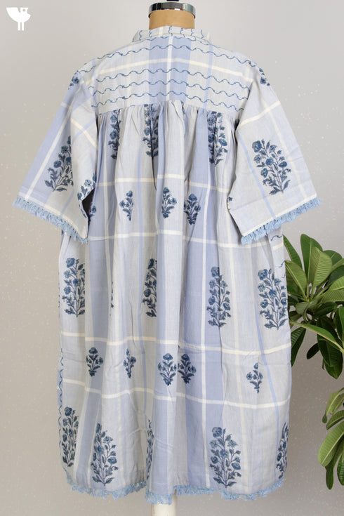 Khaadi Cotton Checkered Dress With Floral Block Print
