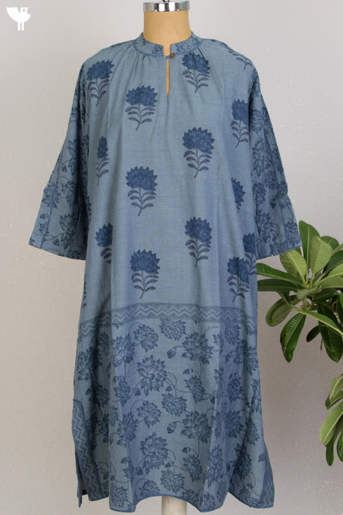 Cotton Voluminous Kurta With Floral Block Print