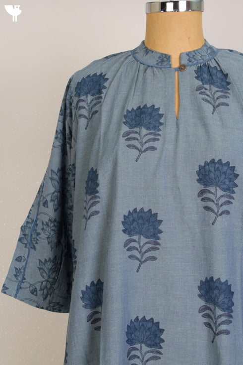 Cotton Voluminous Kurta With Floral Block Print