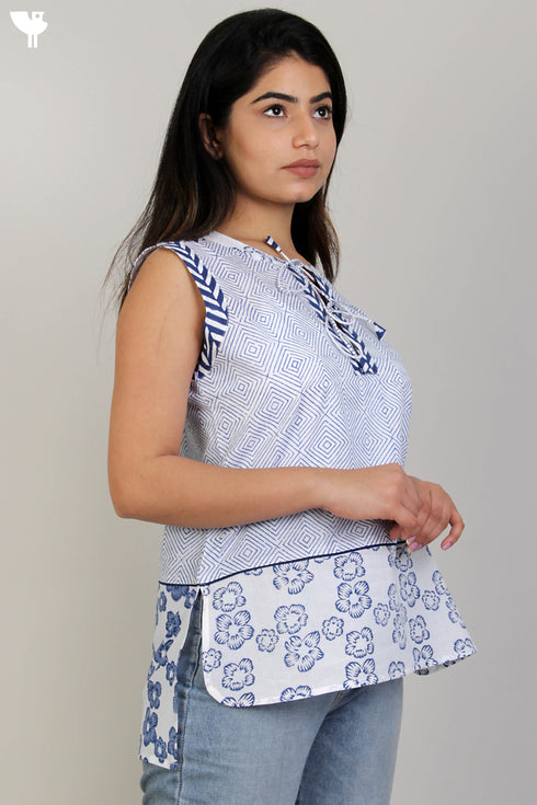 Cambric Cotton Sleeveless Vest With Graphic Print