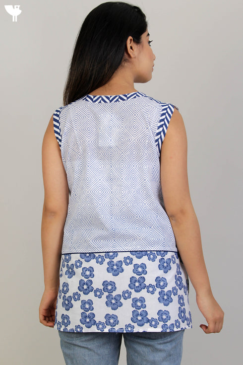 Cambric Cotton Sleeveless Vest With Graphic Print