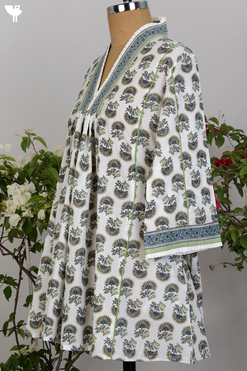 100% Cotton Cambric Hand Screen Printed Floral Butti Top with Frill