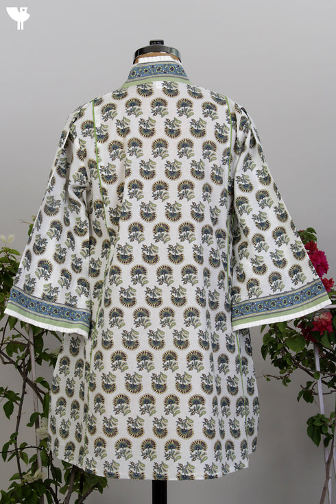 100% Cotton Cambric Hand Screen Printed Floral Butti Top with Frill