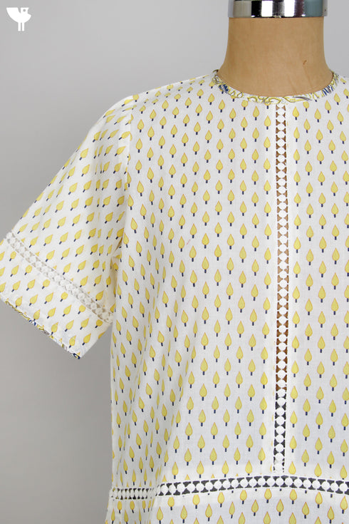 Cotton cambric Top in Yellow Hand Screen Print