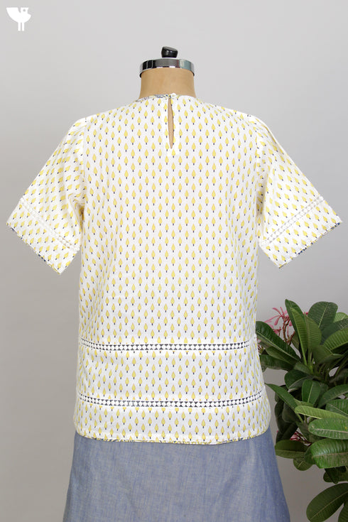 Cotton cambric Top in Yellow Hand Screen Print