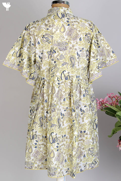 Cotton Cambric Baby Doll Dress in Yellow Hand Screen Print