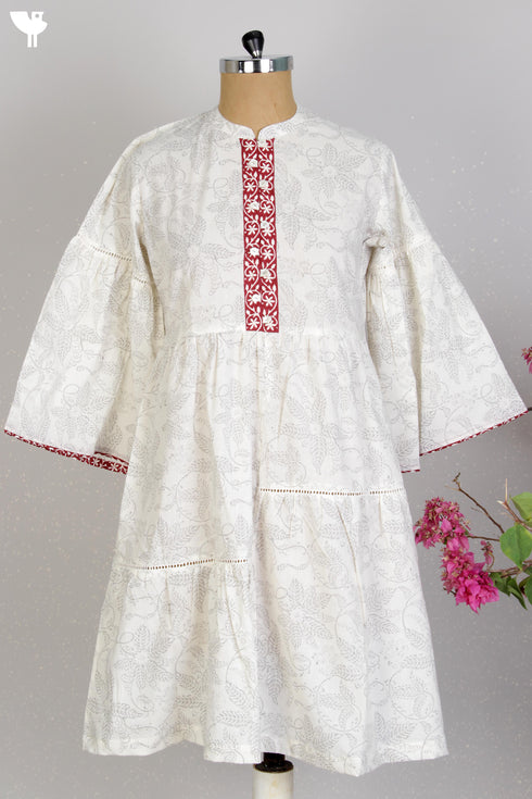 Cambric Cotton Flared Dress With Block Print