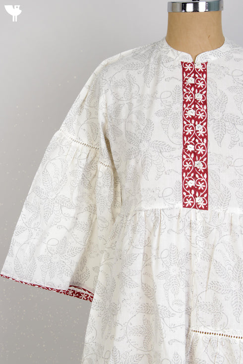 Cambric Cotton Flared Dress With Block Print